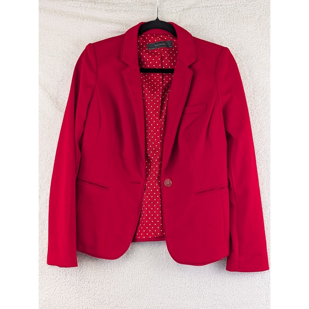 The Limited Womens Red Single Button Blazer Polka Dot Lining Size Small